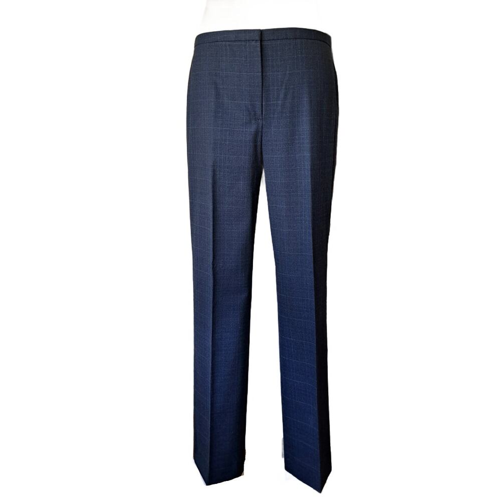 Elie Tahari Navy Blue Wool Blend Plaid Straight Leg Dress Pants Trousers Size 10